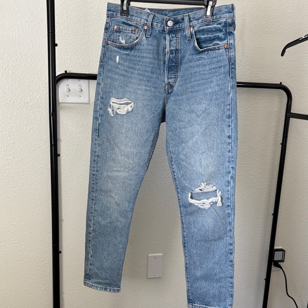 Levi's Women's 501 Skinny Ripped Light Blue Jeans